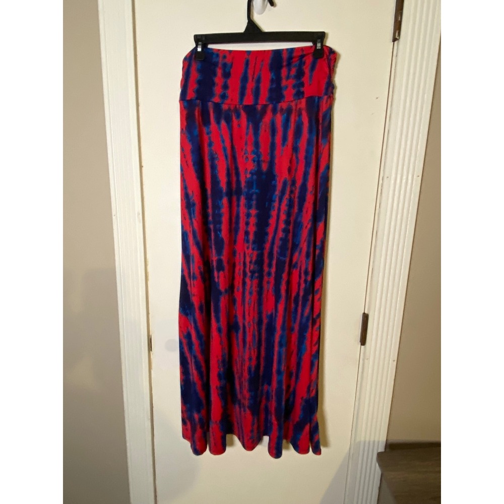 Signature Studio Women XL Maxi Skirt Red Bl Tie Dye Ruched Jersey Knit M68861918